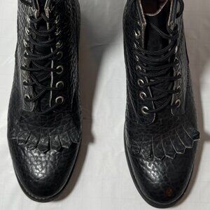 Justin 1879 Lace Up Boots Mens 6D Black Textured Pebble Grain Kiltie Style 522Y